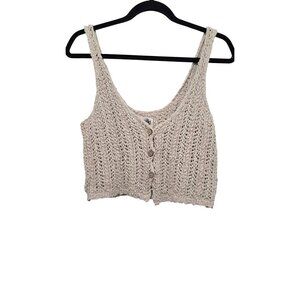Free People We The Free Beige Crochet Button-Front Tank Top S Recycled Cotton Bl